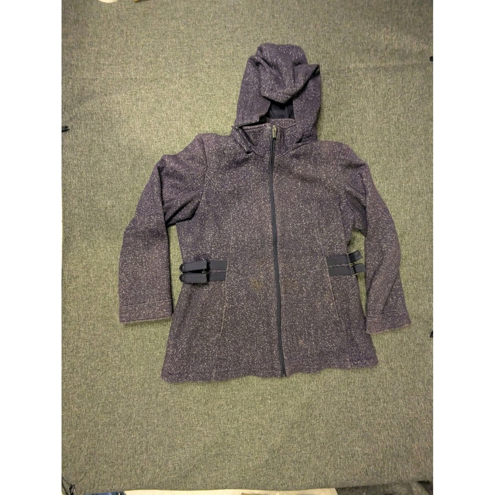 Croft & Barrow Womans Large Full Zip Jacket Hooded Purple Dotted Outdoor Hoodie